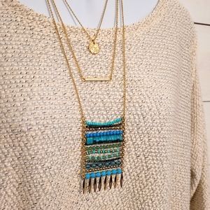 Avon fashion necklace 3-in-1 gold with turquoise beads